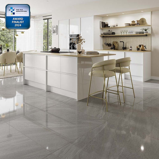 Anderley Dark Grey Glazed Porcelain Wall & Floor Tile 1000x1000mm