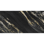 Quartz Obsidian 60x120 polished porcelain tile in near-black with bright mineral veining and a crystal carved finish