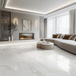 Quartz Strata porcelain tiles fitted as a banded feature wall in a modern interior