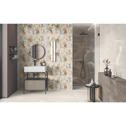 Linsey Forest, Spring and Decor porcelain tiles used together across a contemporary interior