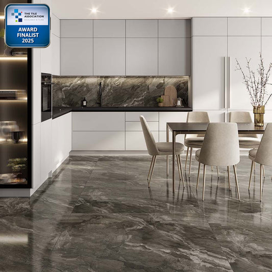 Kore Slate Grey Glazed Porcelain Wall & Floor Tile 1000x1000mm