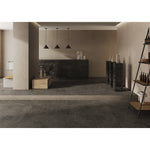 Portland One Grafite charcoal concrete-effect porcelain tiles fitted in a modern interior