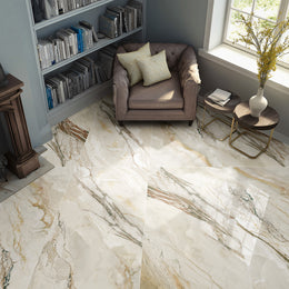 Quartz Marmi marble-effect porcelain tiles fitted across a contemporary bathroom