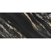 Quartz Obsidian 60x120 polished porcelain tile in near-black with bright mineral veining and a crystal carved finish