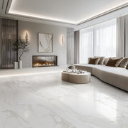 Quartz Strata porcelain tiles fitted as a banded feature wall in a modern interior